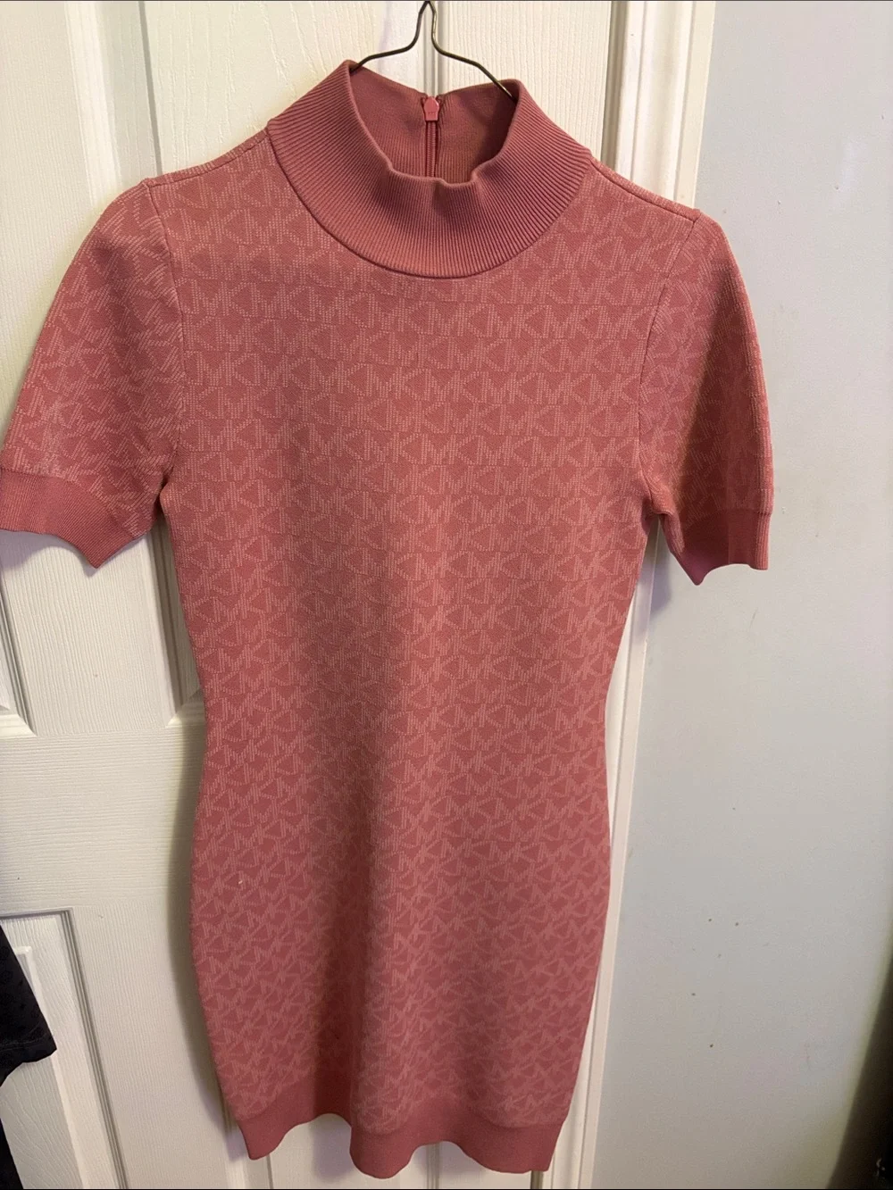 Michael Kors Dusty Rose Short-Sleeve Mock Neck Knit Mini Dress